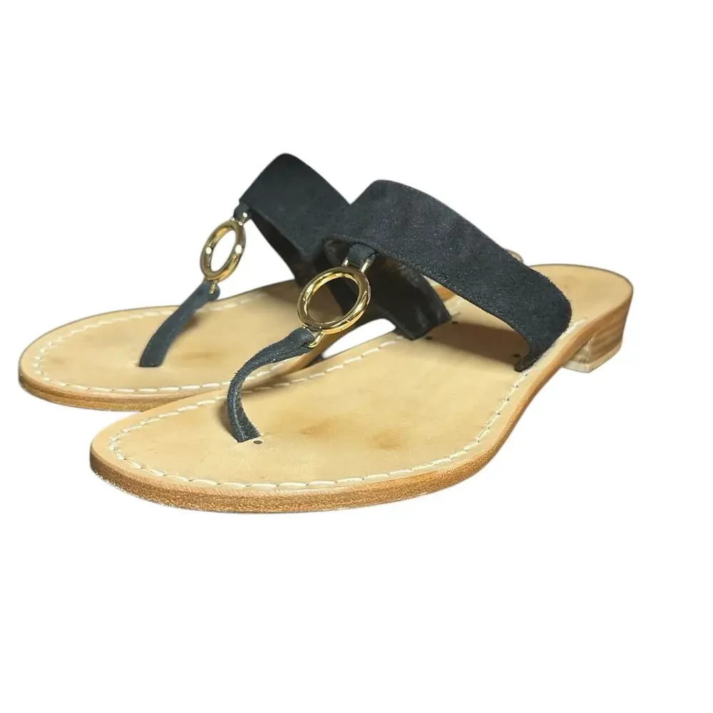 Mastro Positaro Spain Black Thong Leather Sandals sz 40 US 9 Slip-On short heel